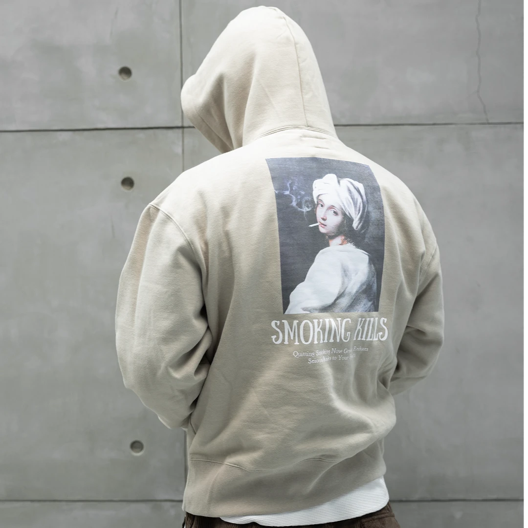 CURRAHEE恶搞油画吸烟有害健康重磅Hoodie连帽卫衣套头宽松百搭