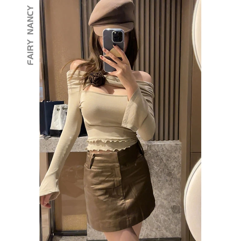 【现现48小时发】【金色魅影】小众时尚修身显瘦中高腰A字裙女
