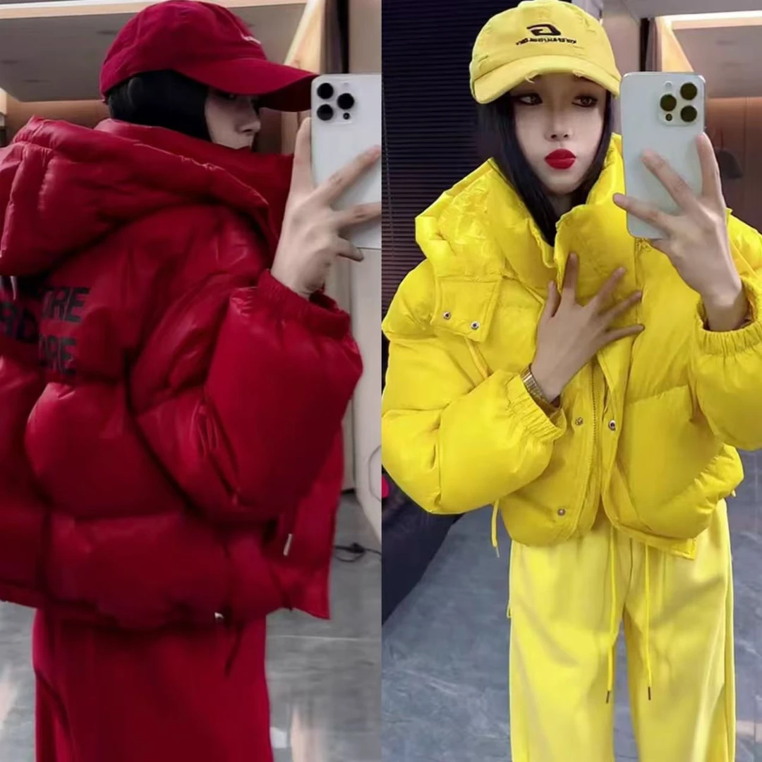 4722小个子短款字母连帽棉服女冬季宽松洋气加厚保暖面包服外套潮