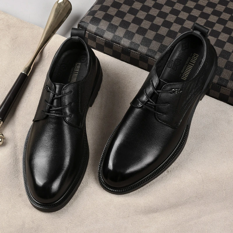 8915皮鞋男新款商务正装头层牛皮尖头男士休闲软底百搭系带潮流鞋