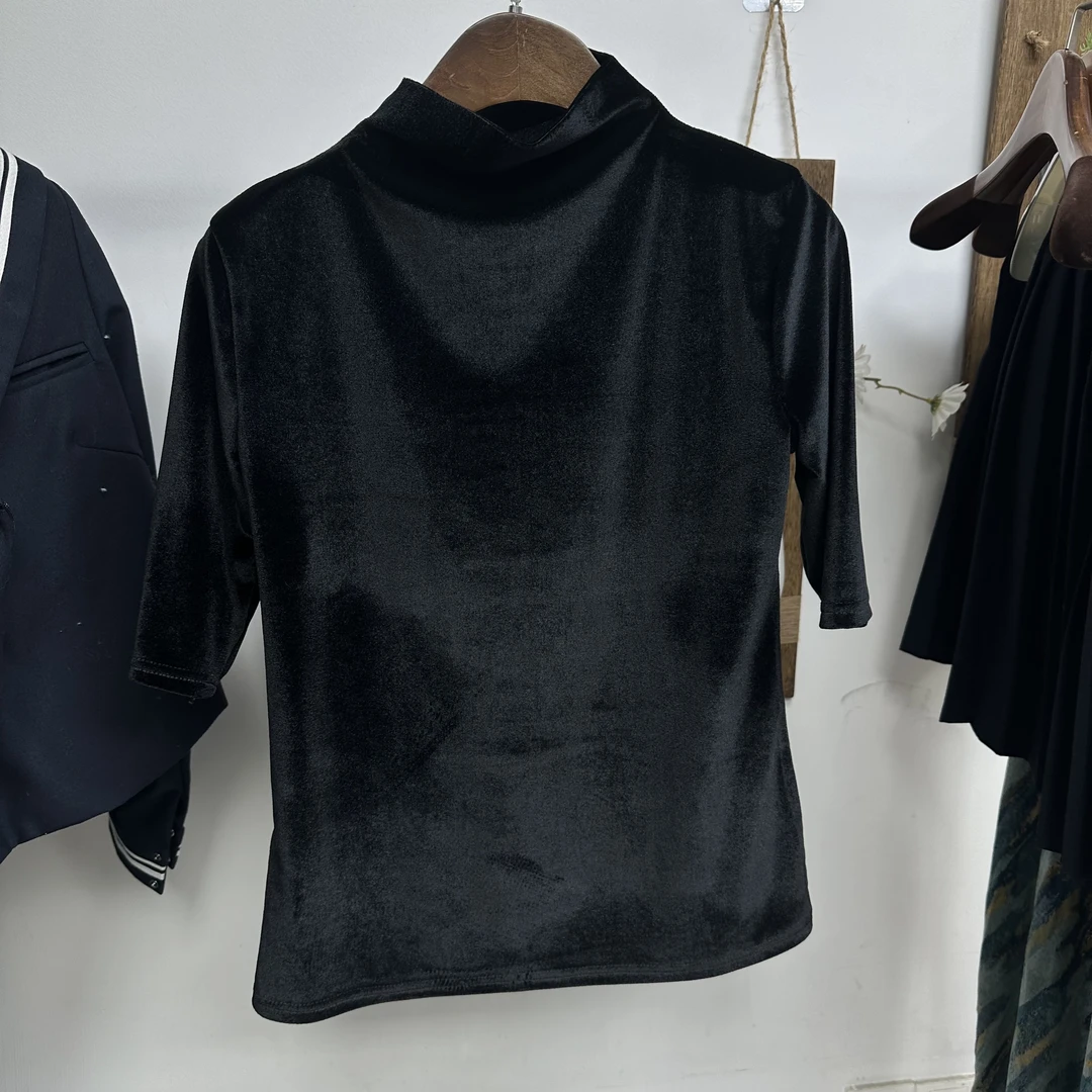 高级半高领丝绒五分袖打底T恤
