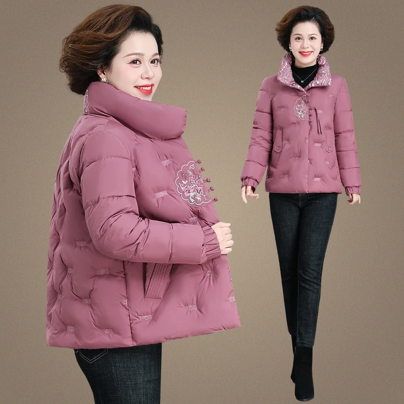 妈妈冬季加厚棉服洋气2024新款民族风棉衣外套中老年女装秋冬棉袄