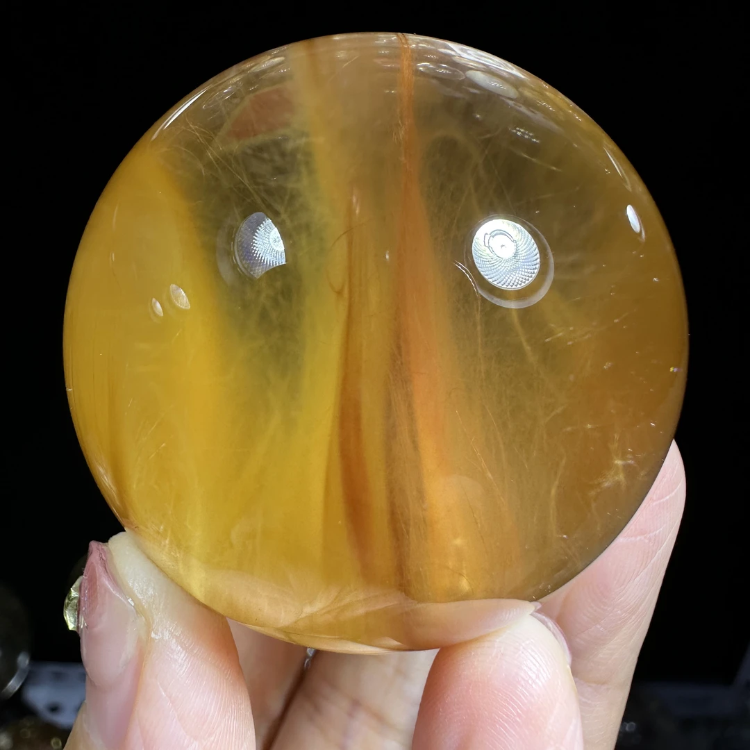 天然精品橘兔毛 晶体干净 精品摆件 直径47.2mm