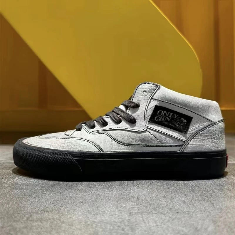 【做旧款】白色真皮牛皮鳄鱼纹做旧休闲鞋中帮男鞋复古板鞋