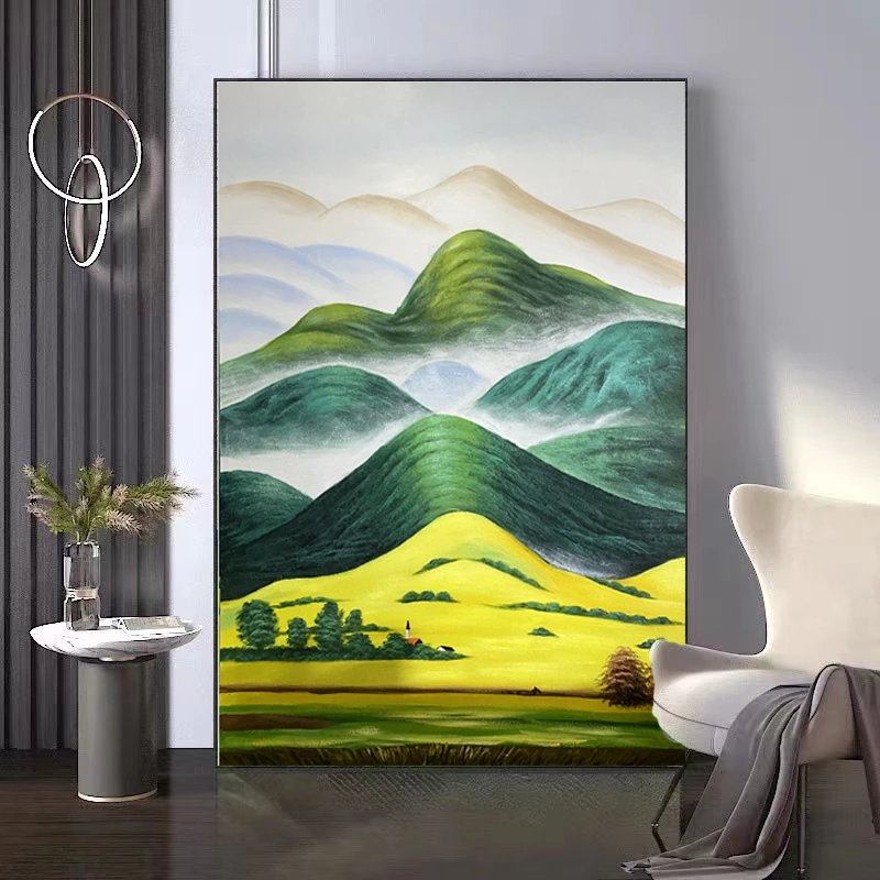 XG 648 绿色风景客厅背景墙挂画手绘油画玄关画轻奢背景简约