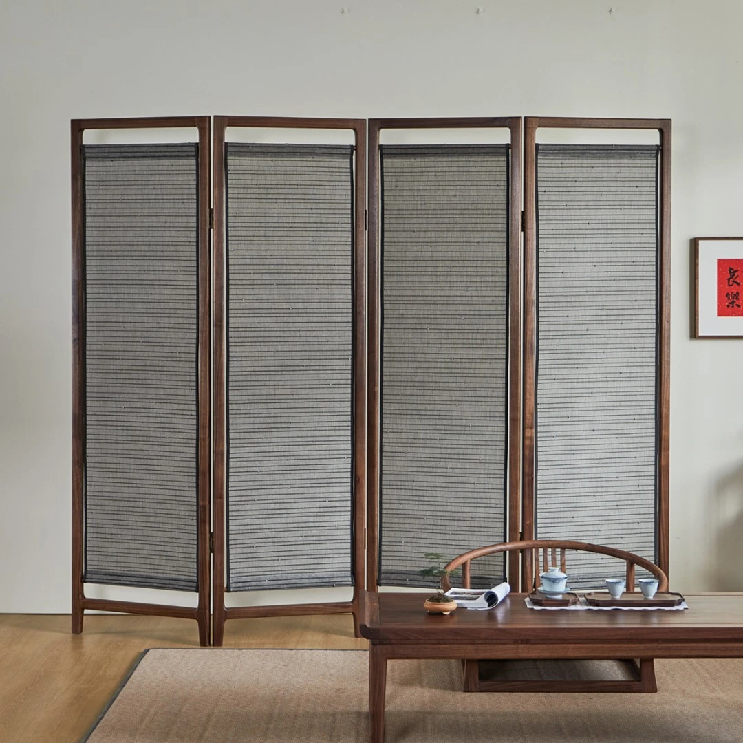 歆三明办公室屏风隔断客厅新中式简约现代折叠移动实木定制折屏