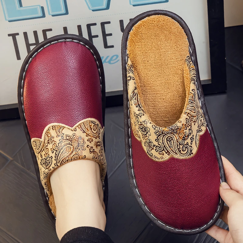 海宁皮拖鞋男女情侣冬季居家室内家用防滑加绒保暖防水包头棉拖鞋