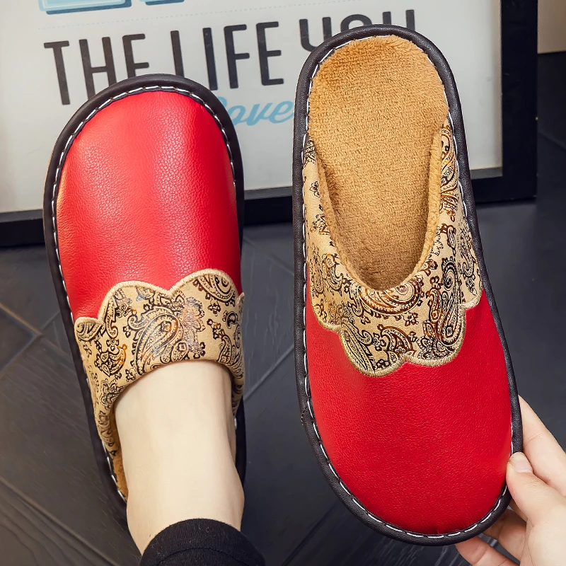 海宁皮拖鞋男女情侣冬季居家室内家用防滑加绒保暖防水包头棉拖鞋