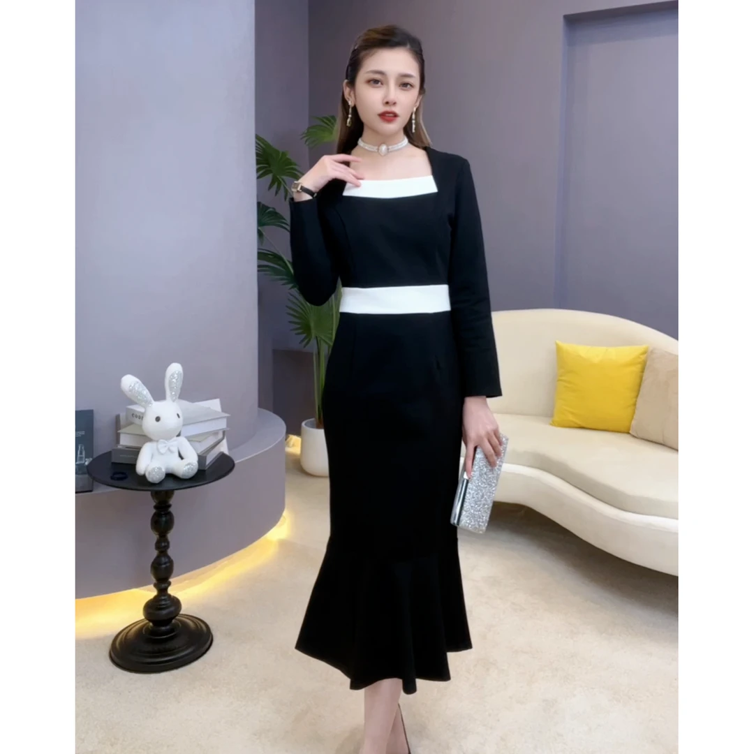 ［倾］高贵优雅气质修身包臀时尚礼服法式鱼尾淑女连衣裙1230长袖