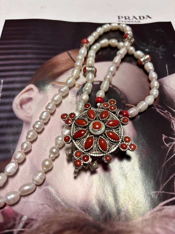 吊坠925银亚克力 通体925银 尼泊尔手工复古