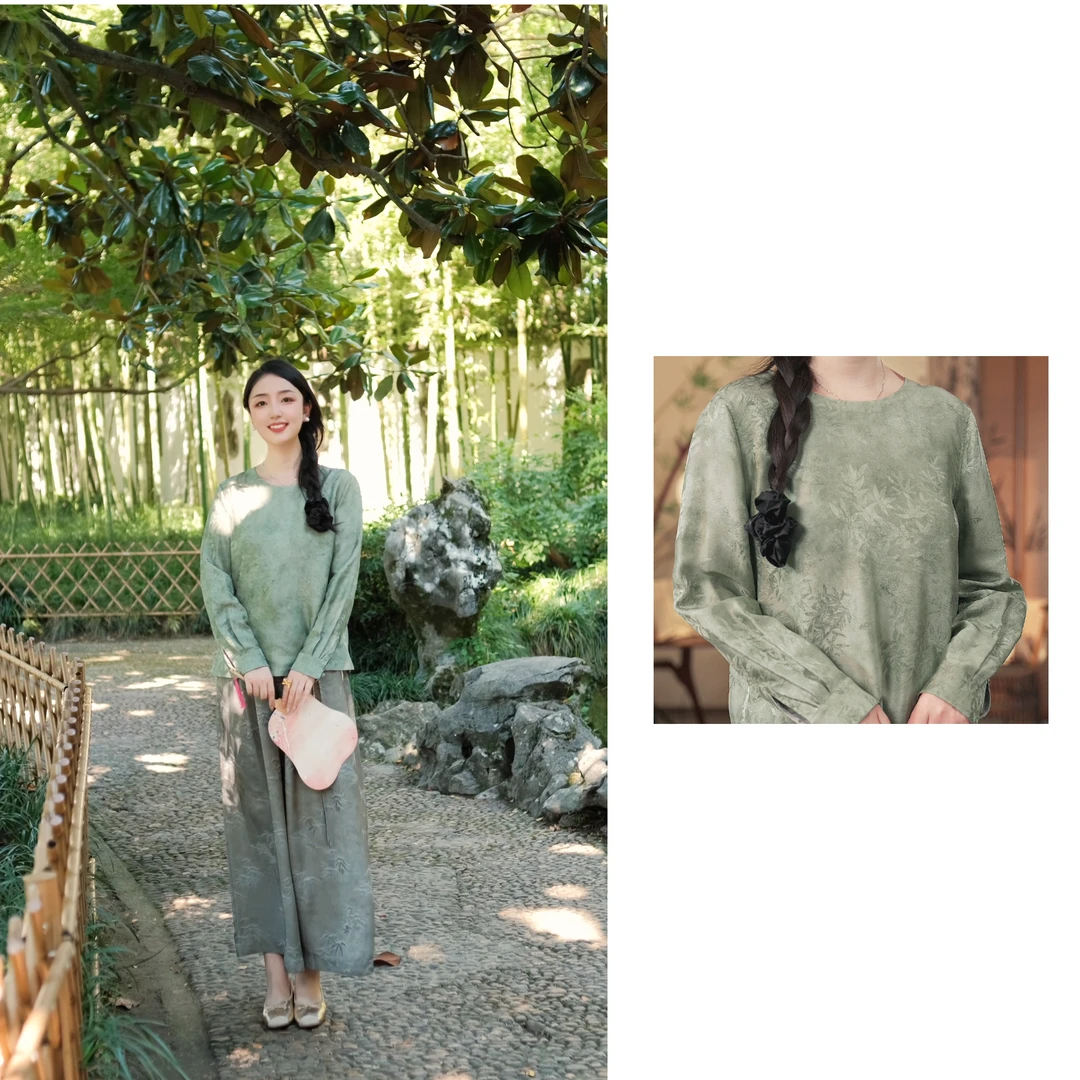 【茯苓】新中式香云纱长袖衬衫上衣  01912-1PP