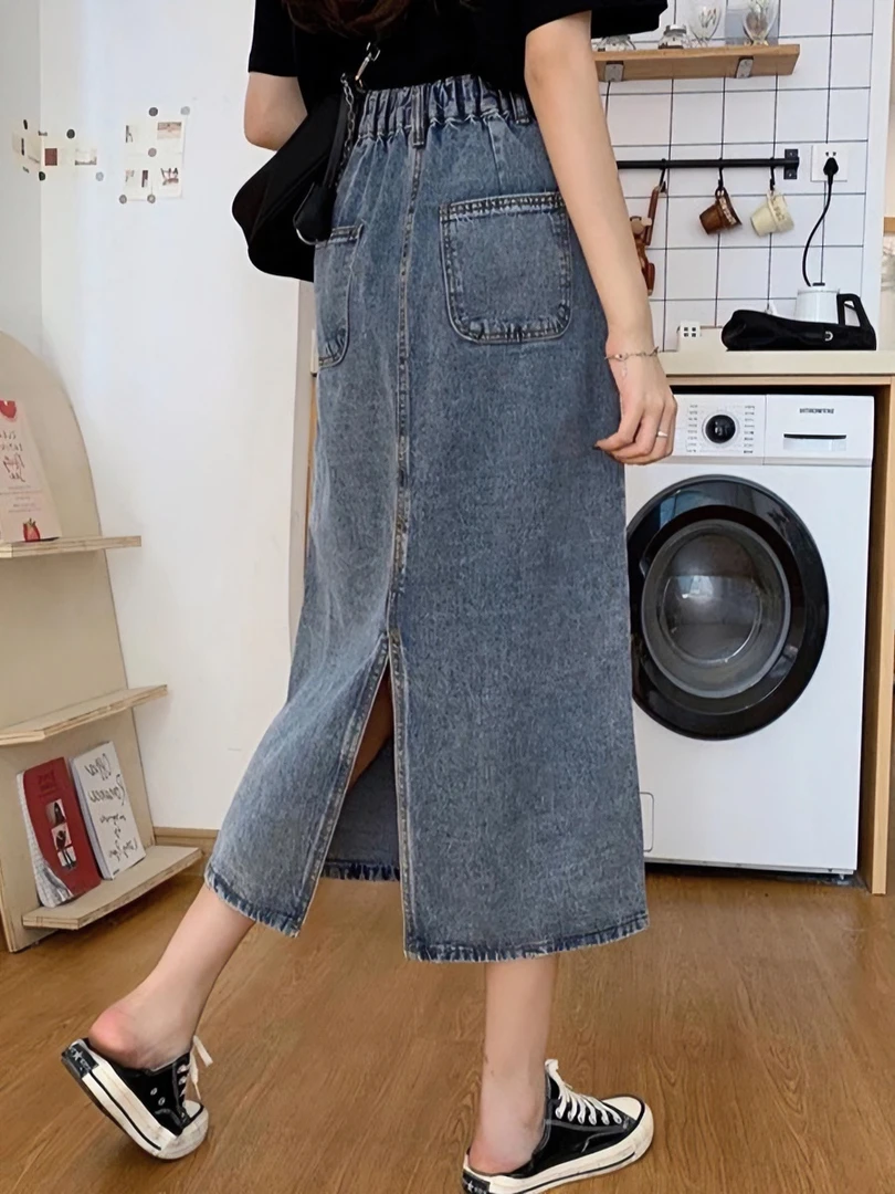胖mm梨形身材高腰遮胯复古牛仔半身裙大码女2025年新款老爹裤女