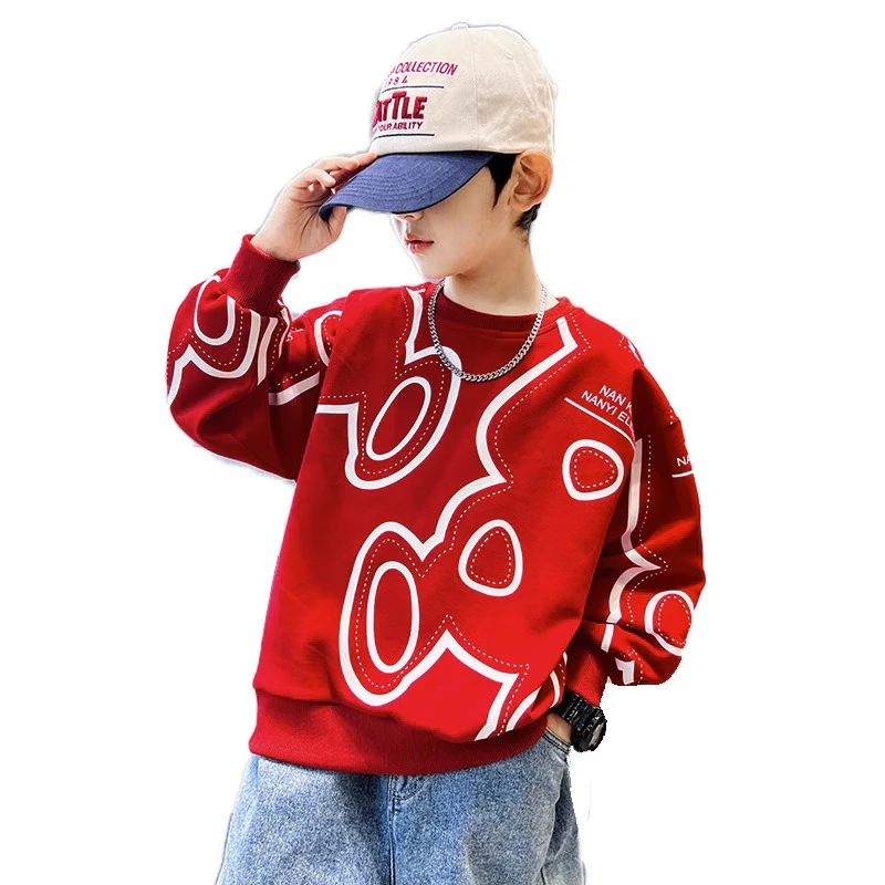 男童渐变秋装红色卫衣儿童秋季T恤薄款男孩长袖体恤潮t[1601]