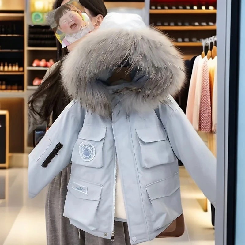 女童冬季派克服加绒外套2024新款洋气儿童大毛领保暖上衣韩版棉衣