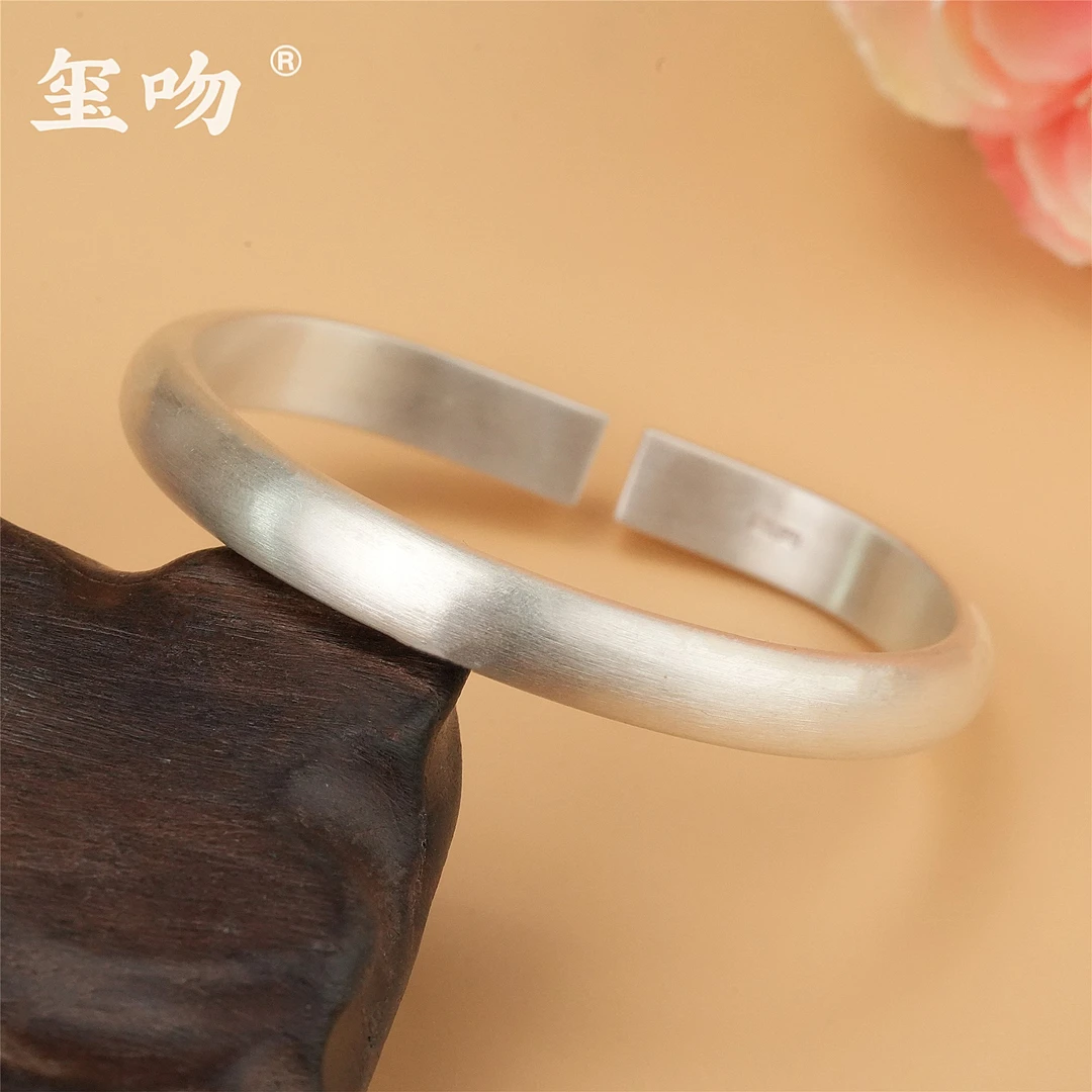 足银手镯 【玺吻】足银999 素款光面经典泥鳅背马蹄实心手镯 SZ-084