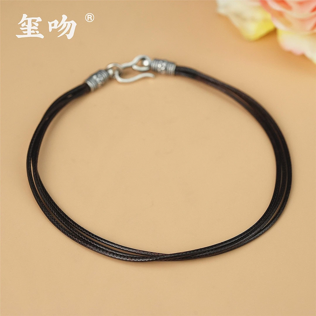 925银手链 【玺吻】s925银 三生三世多层纯银扣头皮绳素款 百搭气质