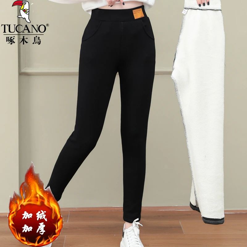 啄木鸟打底保暖裤2023年秋冬季新款女士羊羔绒御寒显瘦外穿紧身裤