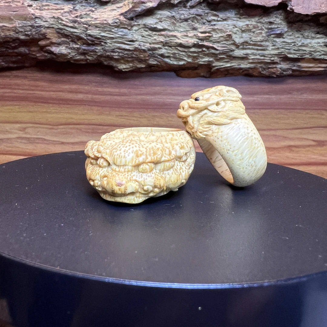实心玉竹竹根雕戒指
