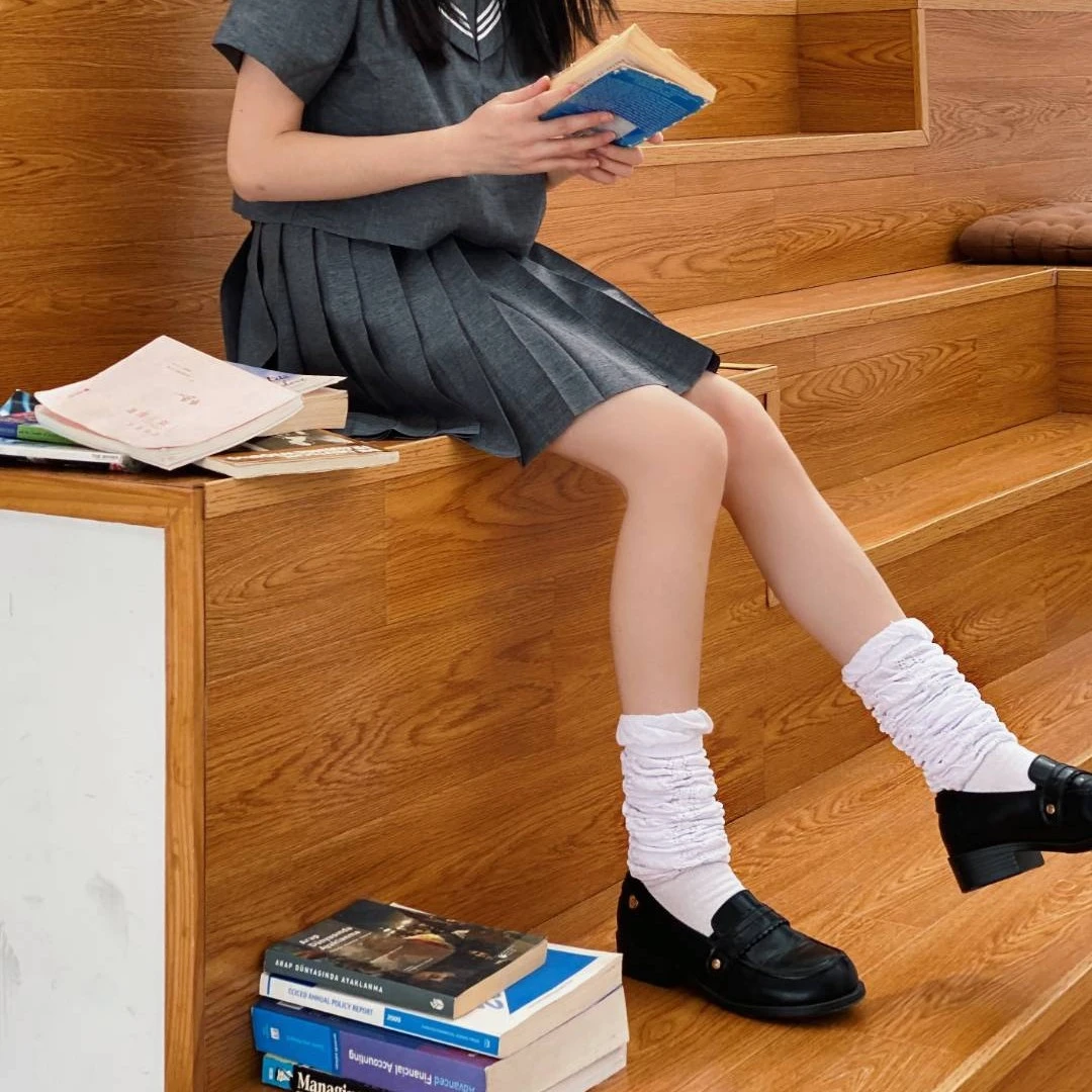 抵达一楼JK堆堆袜学院风镂空提花校供感袜套日系辣妹Lolita腿套