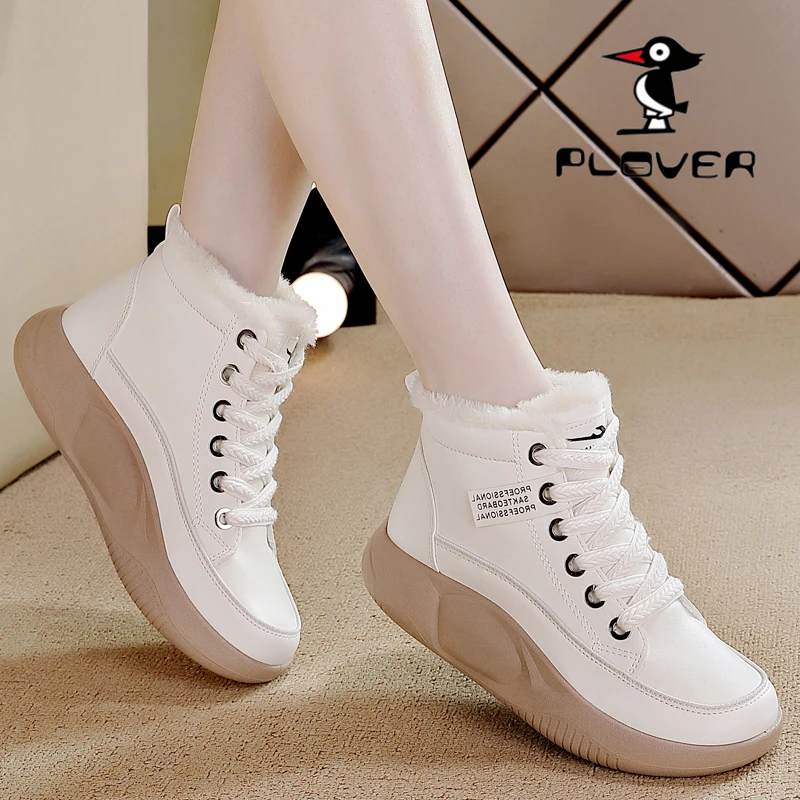 PLOVER断码特价加厚高帮鞋女2022冬季新款加绒保暖棉鞋休闲运动鞋