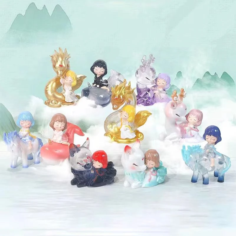 【拆盒】上古传说盲盒神兽手办神龙麒麟灵狐桌面潮玩摆件