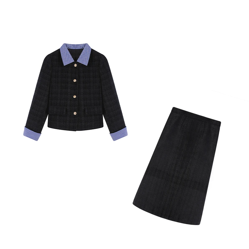 2024秋冬新款小香风气质遮肉假两件上衣显瘦半身裙两件套ZL100418