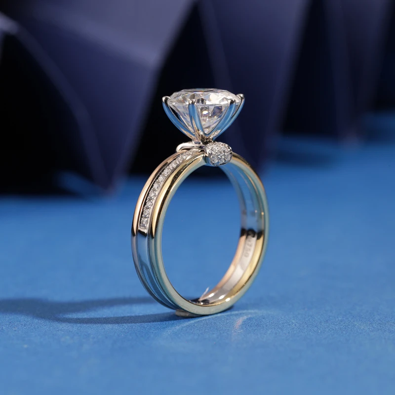 【合成/培育】18K白金定制奢华卡家经典【三色金】莫桑钻三克拉戒指