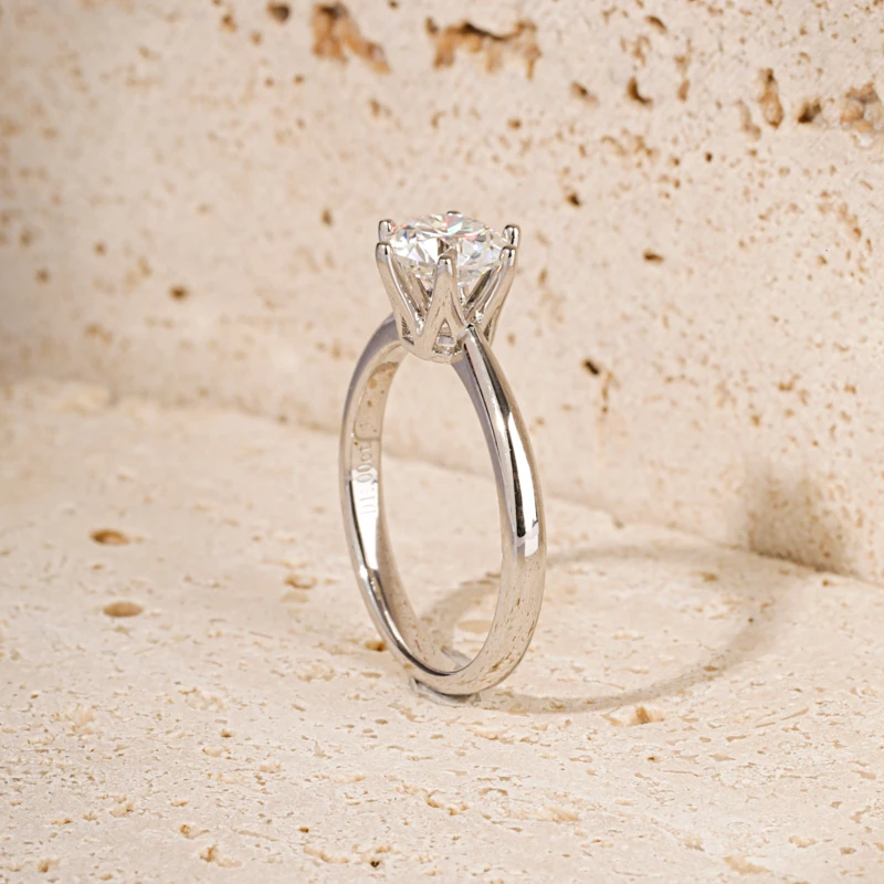 925银莫桑石戒指  柜版周家六抓【包金】永恒之恋款经典莫桑钻戒指