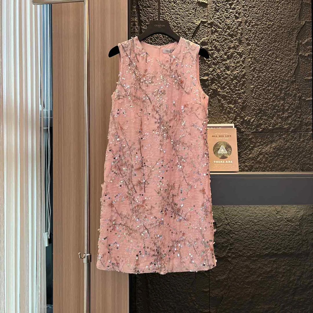 【CENFUN】女装连衣裙气质长款修身印花设计师优雅E001140