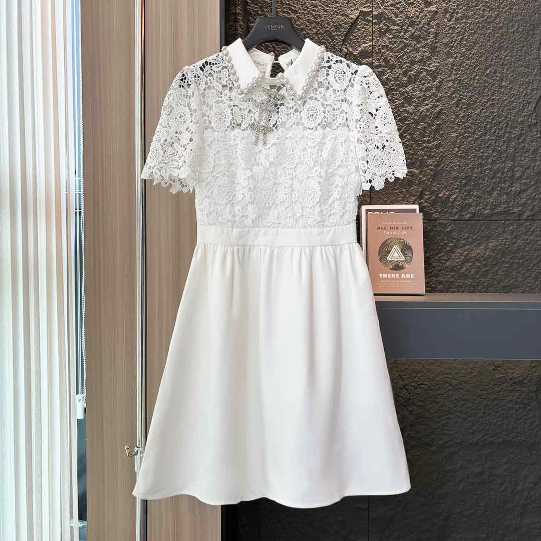 【CENFUN】*167 气质时尚网红轻奢白色金属蝴蝶结少女连衣裙E02186