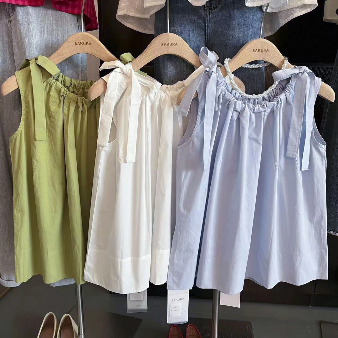 璎婲sᴀᴋᴜʀᴀ【浮生若梦】曼褶皱系带无袖坎肩背心百搭显瘦气质小衫