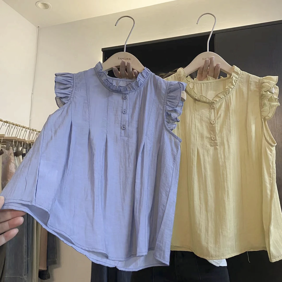 璎婲sᴀᴋᴜʀᴀ【听海】曼花边圆领小飞袖减龄舒适显瘦百搭气质衬衫