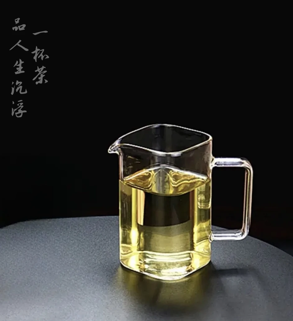 高硼硅木把简约耐热透明水杯大容量木把奶杯公杯带把茶海月牙茶杯
