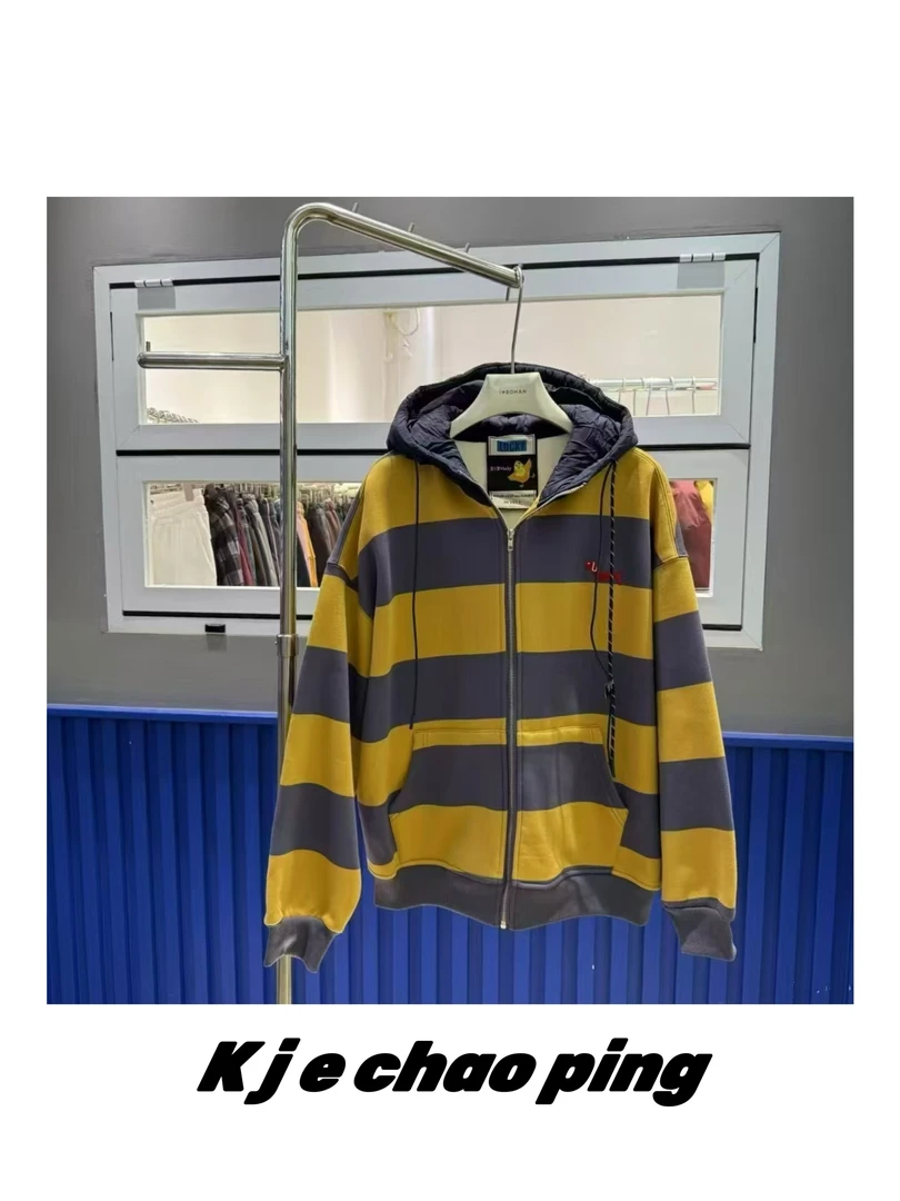 #4121小熊条纹加绒加厚卫衣外套