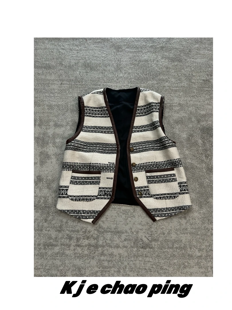 #0299拼皮条纹小香风马夹