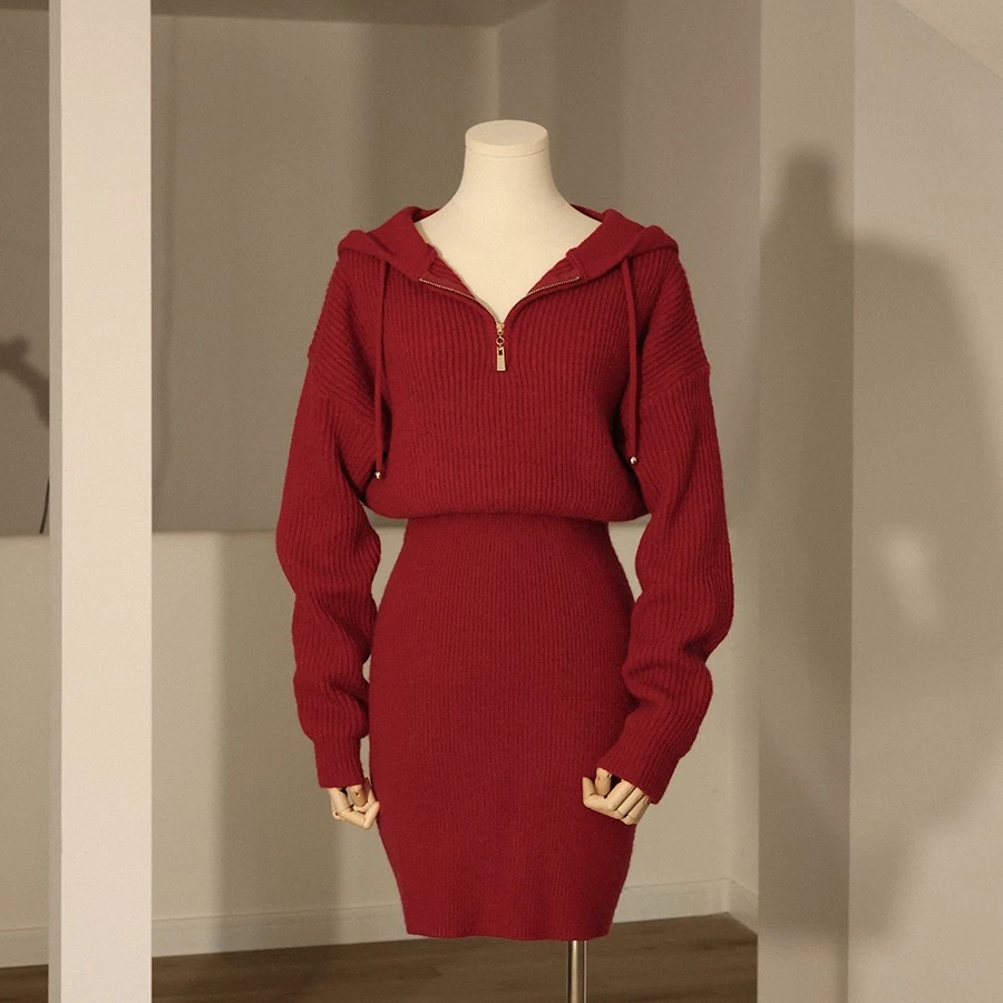 MEOWJI/喵吉2220001复古微醺针织裙（现）