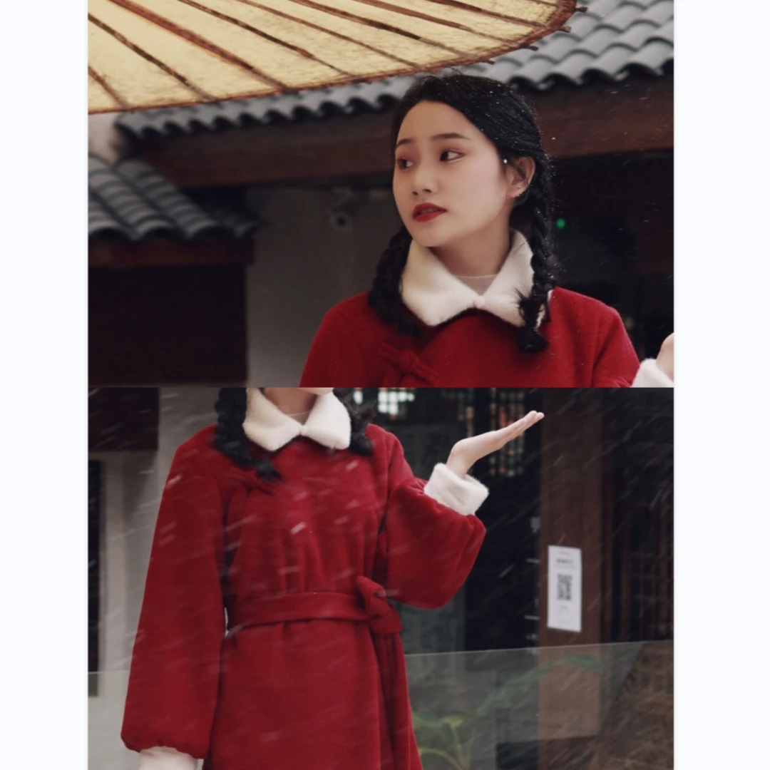 MEOWJI/喵吉2220032 喜宝新中式毛呢裙（现）