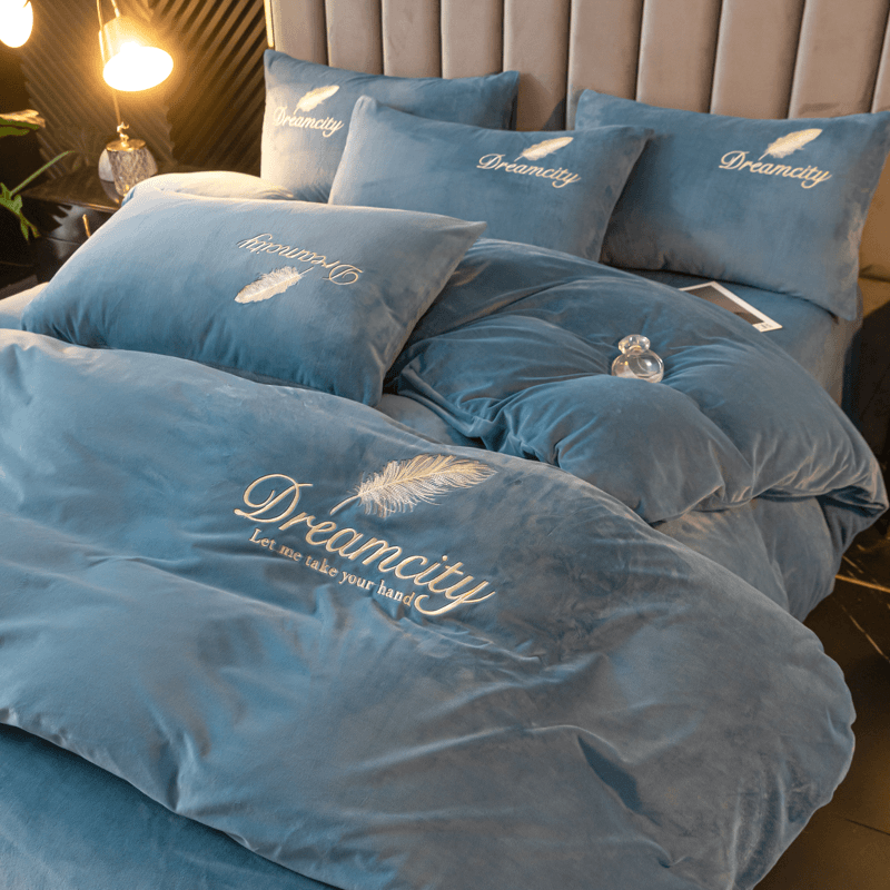 水星家纺加厚牛奶绒床上四件套学生双面绒被套珊瑚绒被罩厚床品