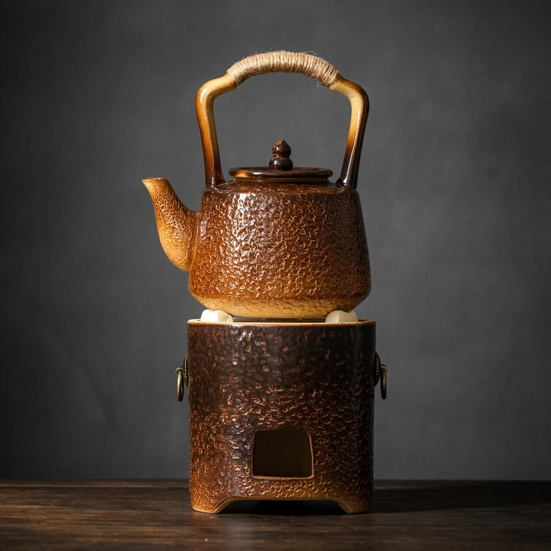 碳火炉子木炭煮茶炉围炉煮茶日式复古陶炉体两侧把陶壶煎茶烤红薯