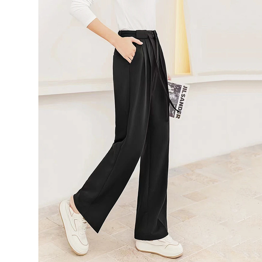 如姐-KZ819垂感直筒裤显瘦运动高腰时尚休闲夏季黑色