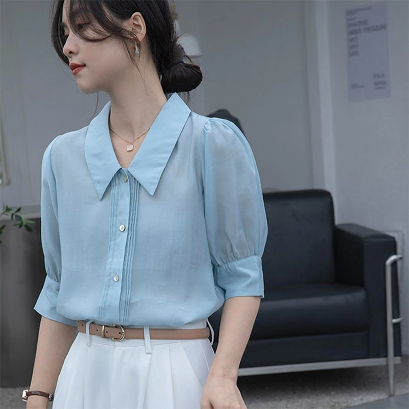 TX010 2024新款法式宫廷风泡泡袖衬衫显瘦气质