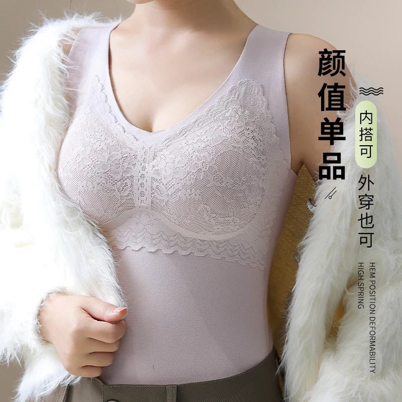 羊绒桑蚕丝保暖背心加绒加厚外穿内搭保暖上衣秋冬一体式女士背心