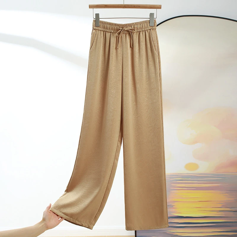 桑蚕丝直筒裤女夏季高腰长款窄版阔腿裤高档时尚薄款休闲裤大码