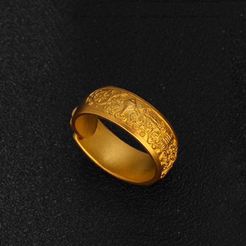 铜合金戒指 金色古法吉祥八宝金色戒指金色指环饰品男女对戒磨砂