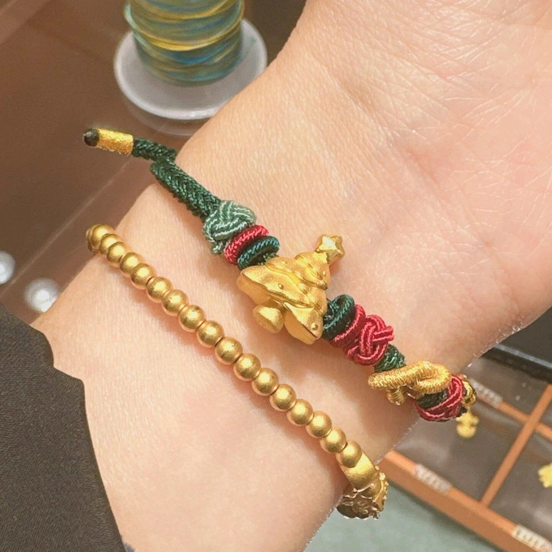铜合金手链 黄金色圣诞树编绳手绳时尚潮流小众百搭送女友吊坠