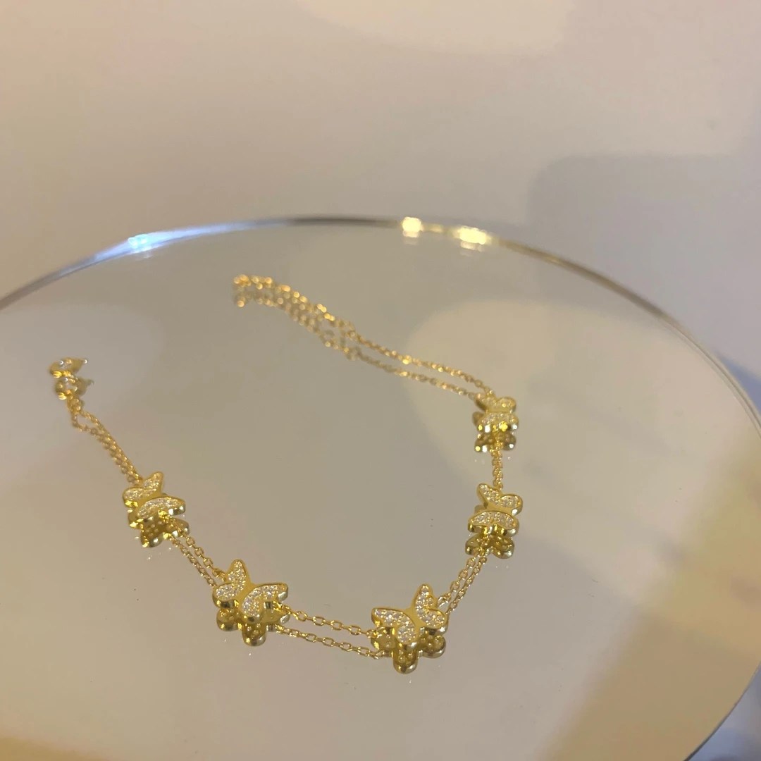 铜合金手链 冷淡风轻奢风满皓石气质蝴蝶手链ins小众设计感温柔