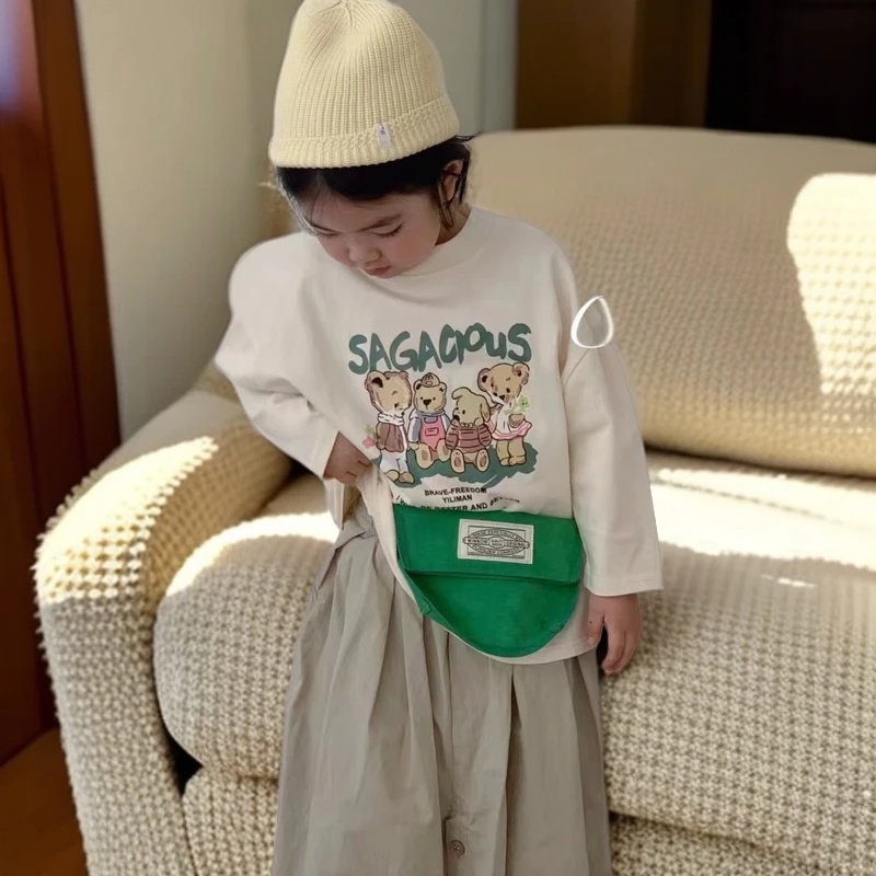 儿童打底衫春秋款韩版童装女童宝宝百搭溜肩长袖T恤中大童上衣