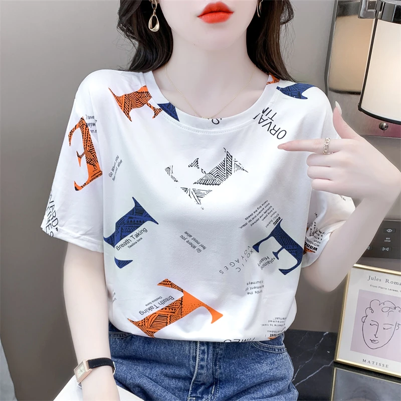时尚字母印花白色t恤女短袖夏装显瘦宽松设计感百搭体恤上衣ins潮