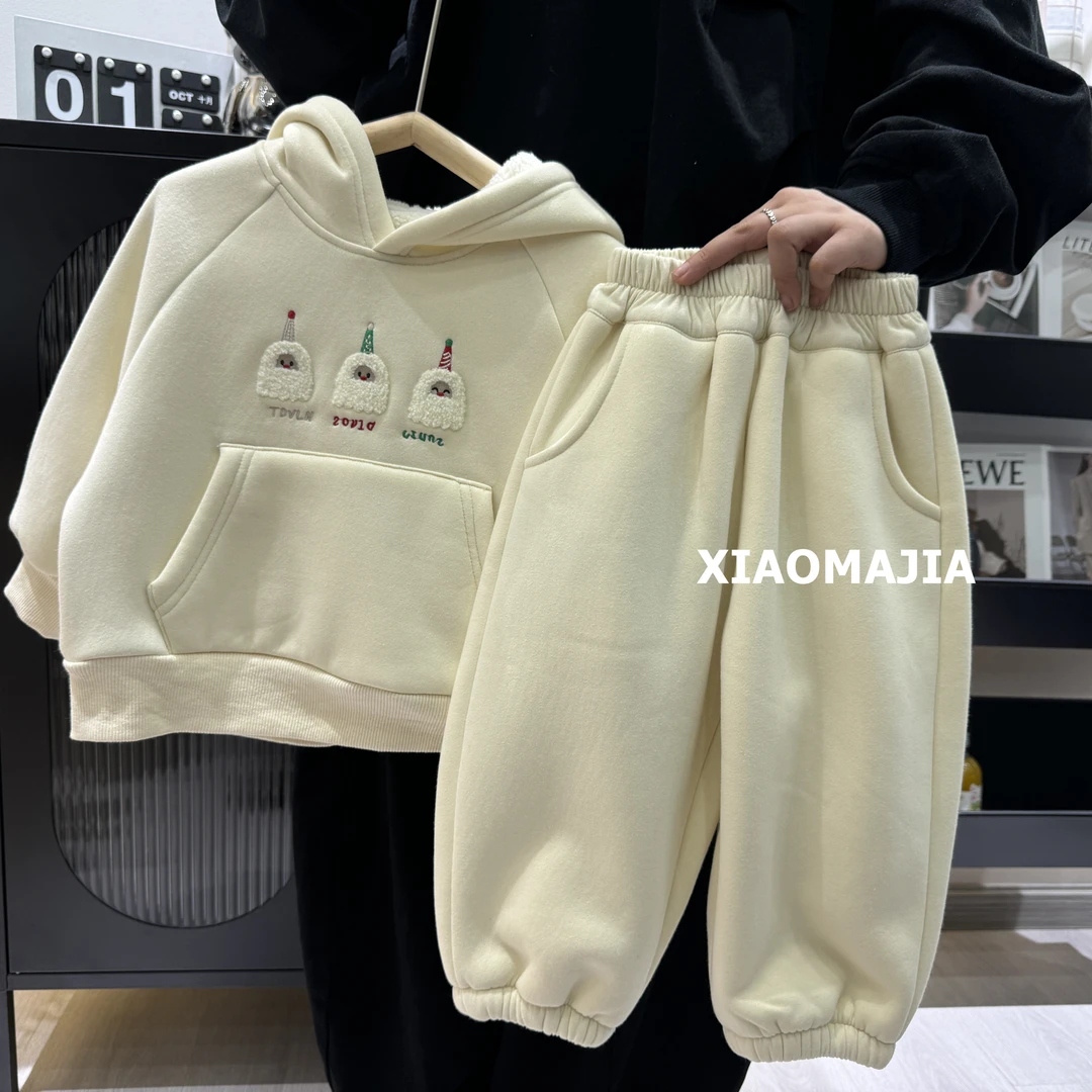 现货-冬季圣诞风套装一体绒加厚糕糕绒男童两件套女童【D-9839】