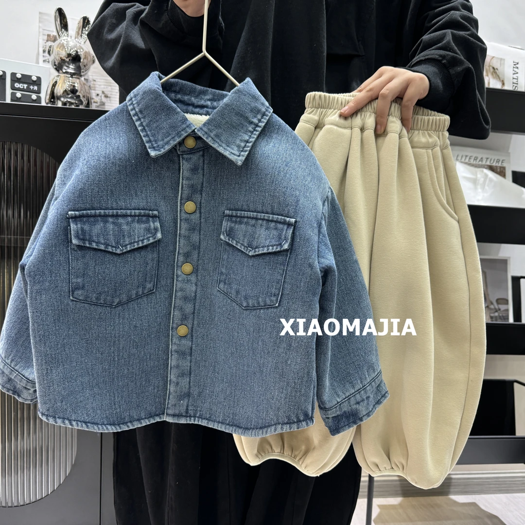 现货-冬季一体绒加绒牛仔外套儿童中性穿搭男女童上衣【D-9860】